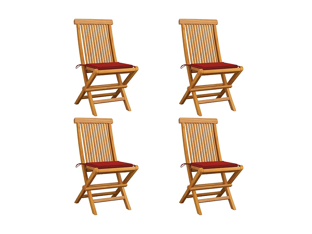 Chaises de jardin avec coussins rouge 4 pcs Bois de teck massif 3