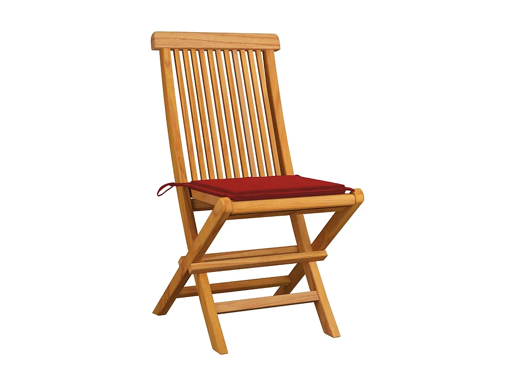 Chaises de jardin avec coussins rouge 4 pcs Bois de teck massif 3