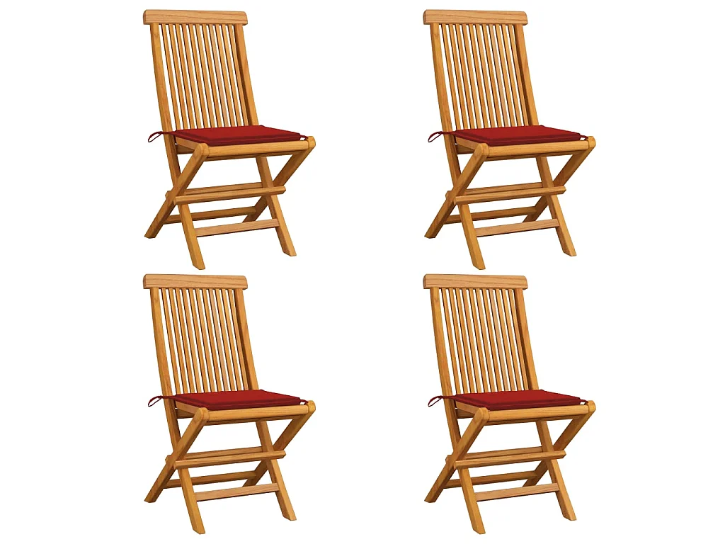 Chaises de jardin avec coussins rouge 4 pcs Bois de teck massif 3