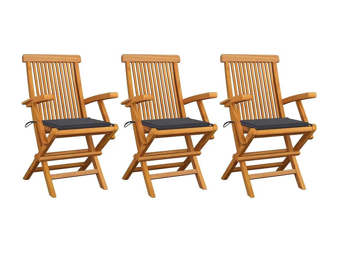 Chaises de jardin avec coussins anthracite 3 pcs Bois de teck