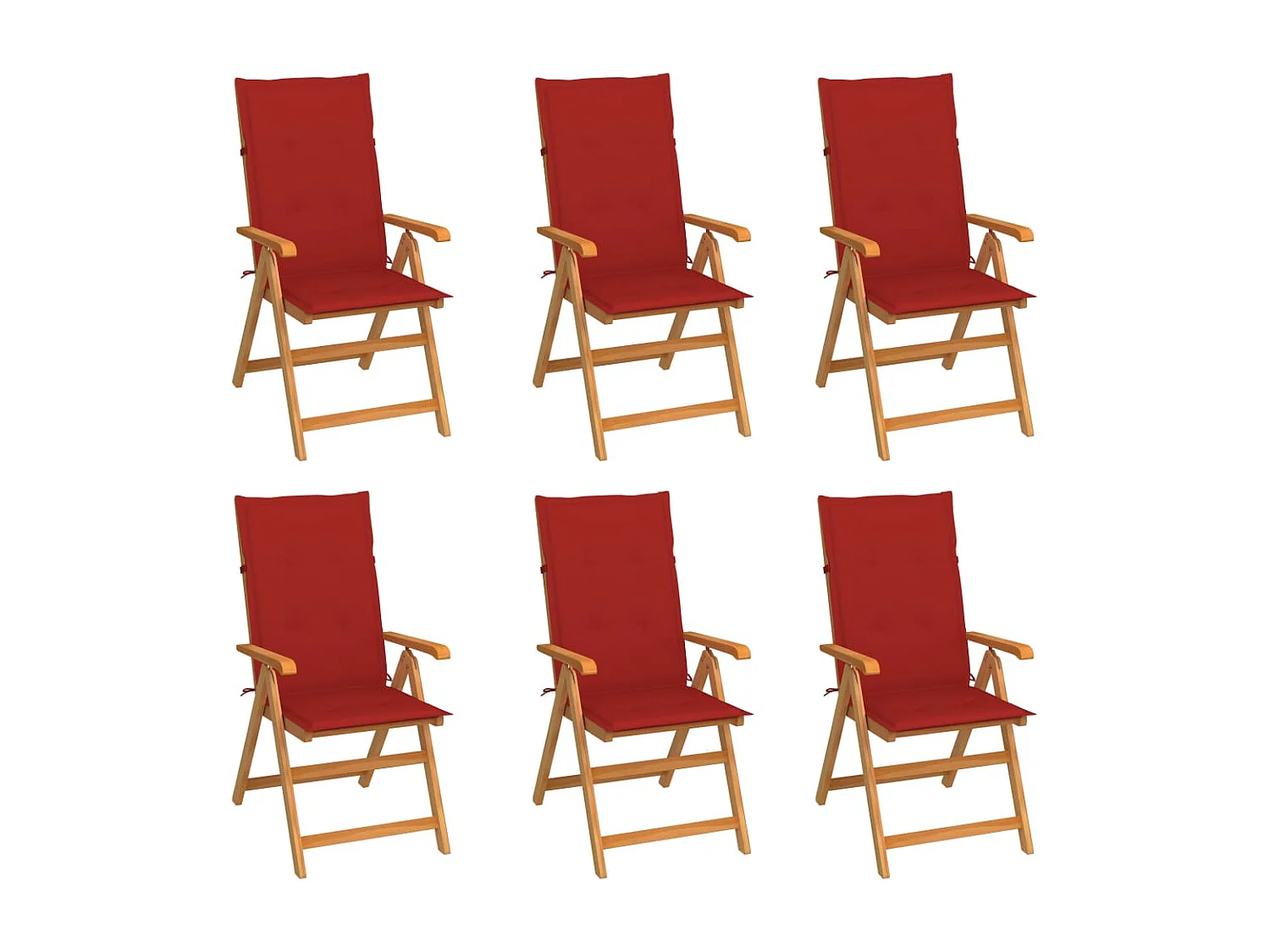 Chaises de jardin 6 pcs avec coussins rouge Bois de teck
