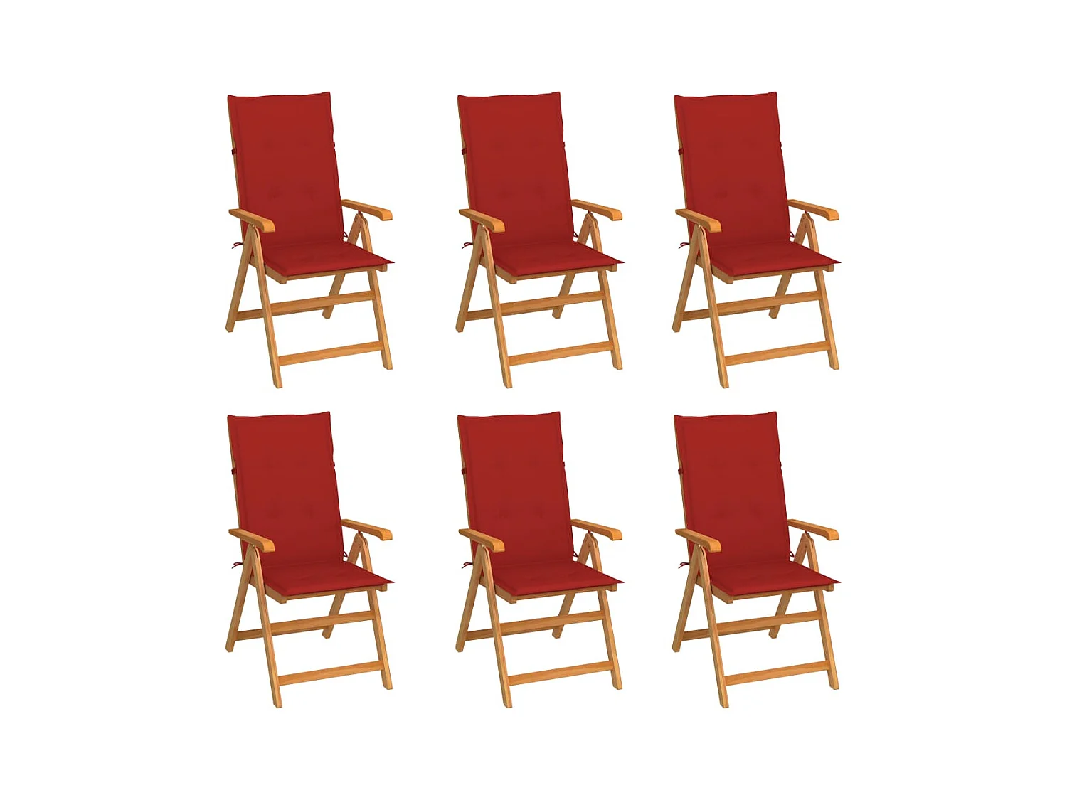 Chaises de jardin 6 pcs avec coussins rouge Bois de teck