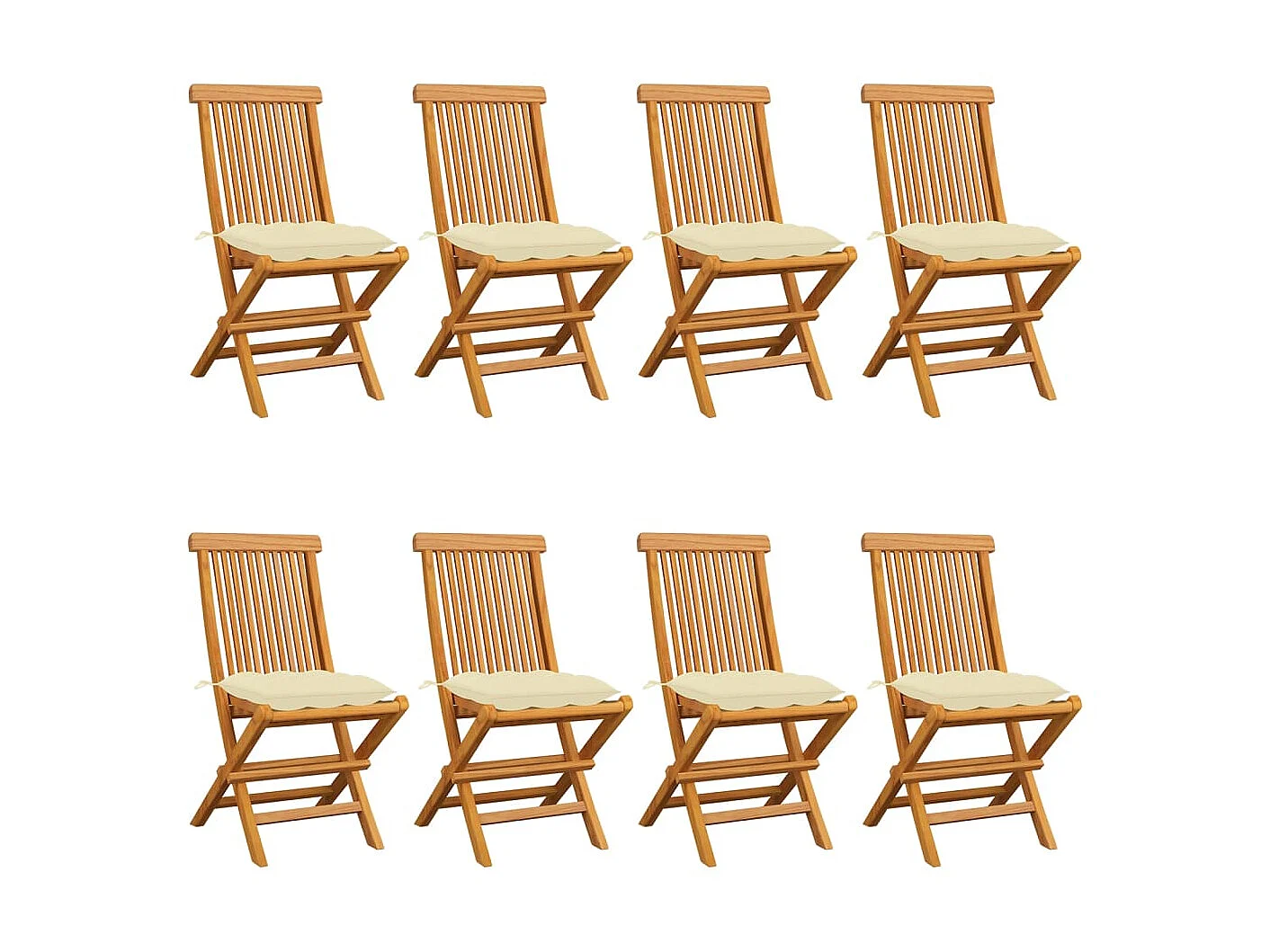 Chaises de jardin avec coussins blanc crème 8 pcs Teck massif