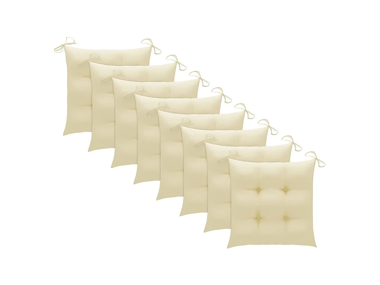 Chaises de jardin avec coussins blanc crème 8 pcs Teck massif