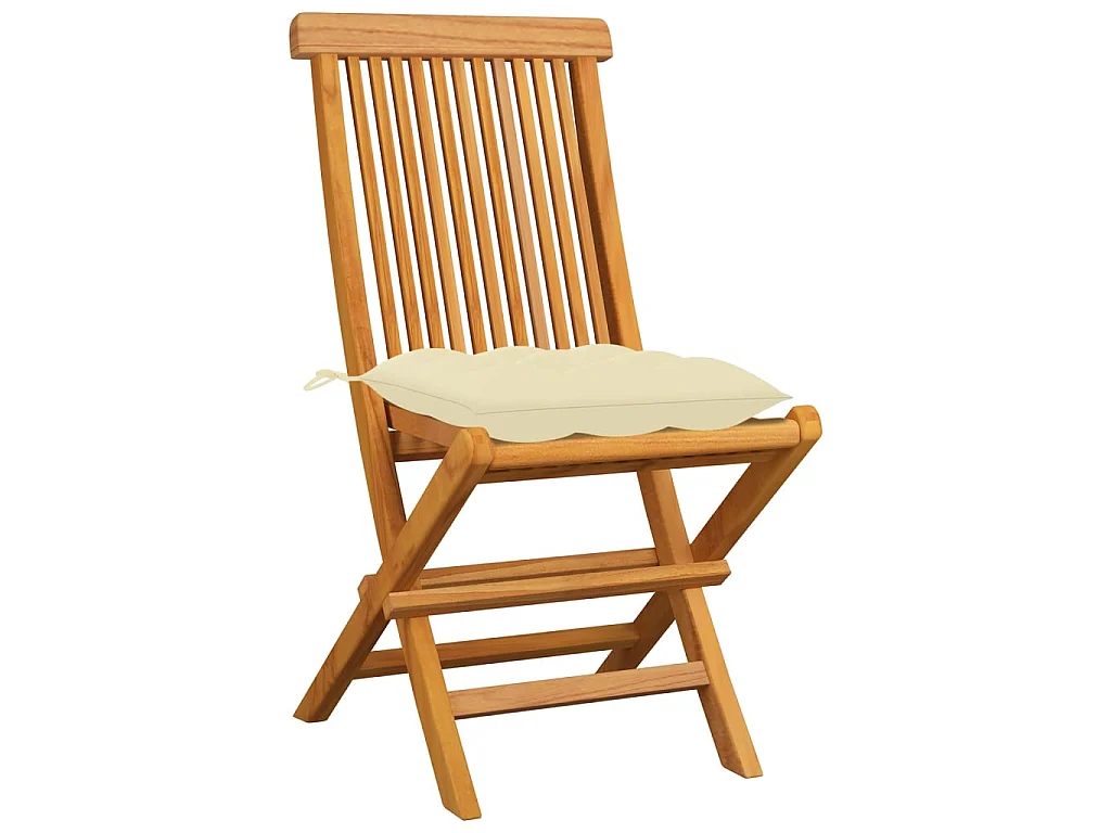 Chaises de jardin avec coussins blanc crème 8 pcs Teck massif