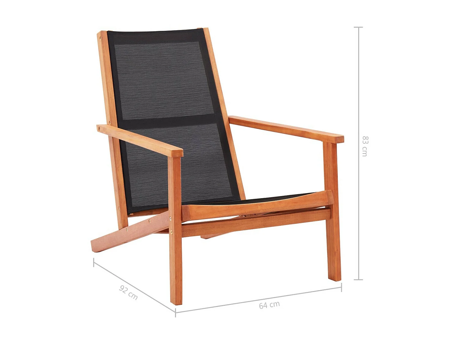 Chaise de jardin Noir Bois d'eucalyptus solide et textilène