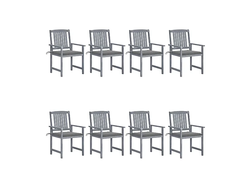 Chaises de jardin avec coussins 8 pcs Bois d'acacia solide Gris 27
