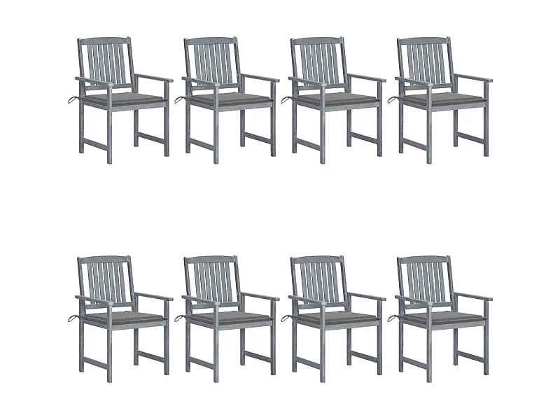 Chaises de jardin avec coussins 8 pcs Bois d'acacia solide Gris 27