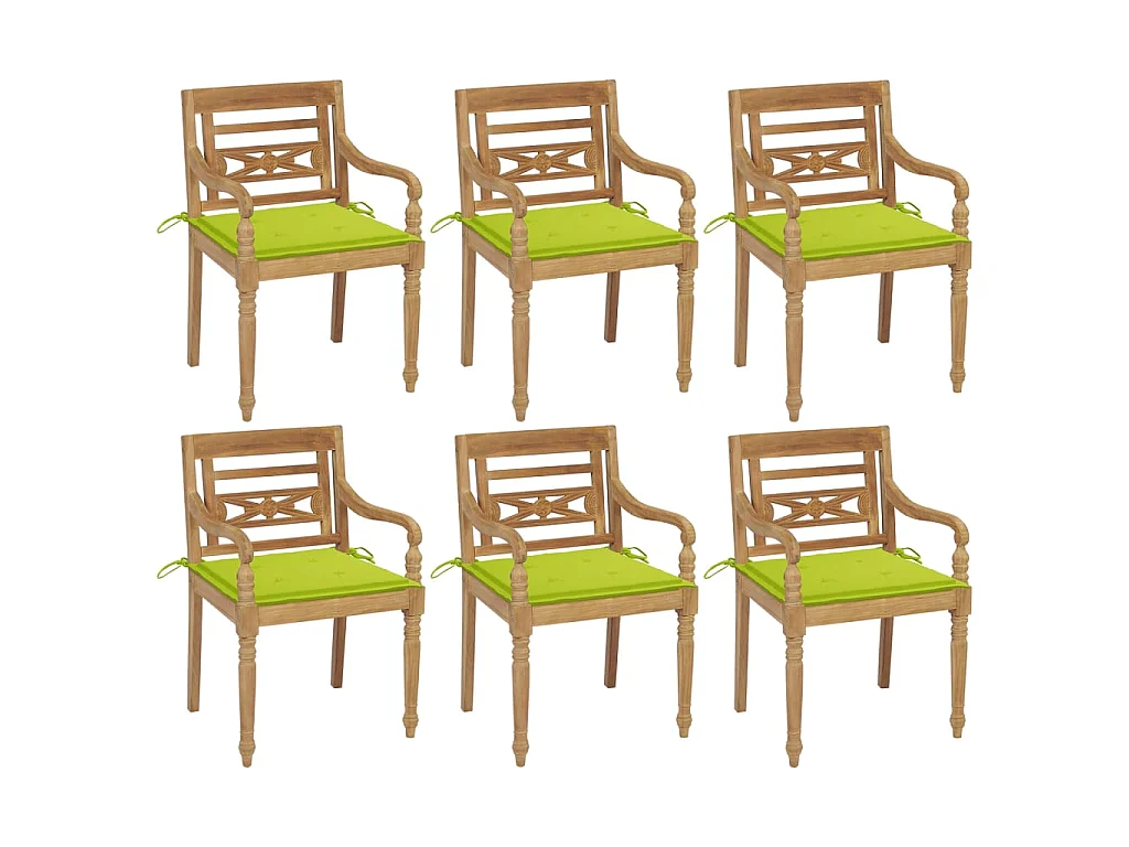 Chaises Batavia avec coussins 6 pcs Bois de teck solide 15
