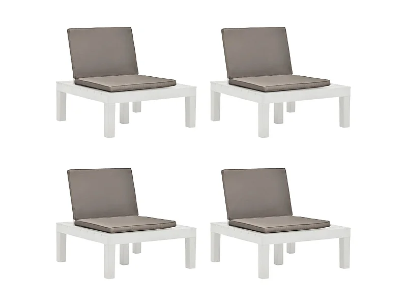 Chaises de salon de jardin et coussins 4 pcs Plastique Blanc