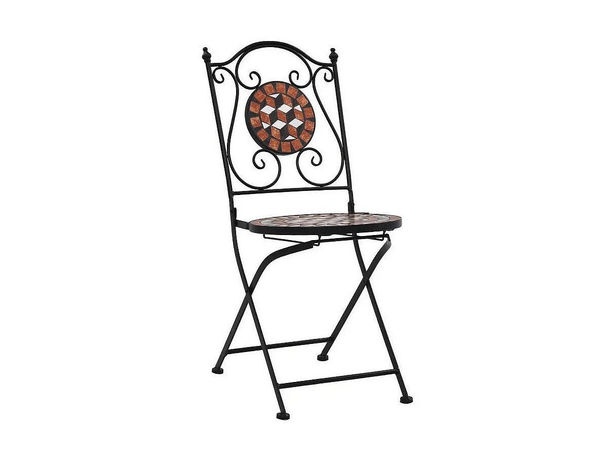 Chaise pliable métal noir et céramique marron Lacie - Lot de 2