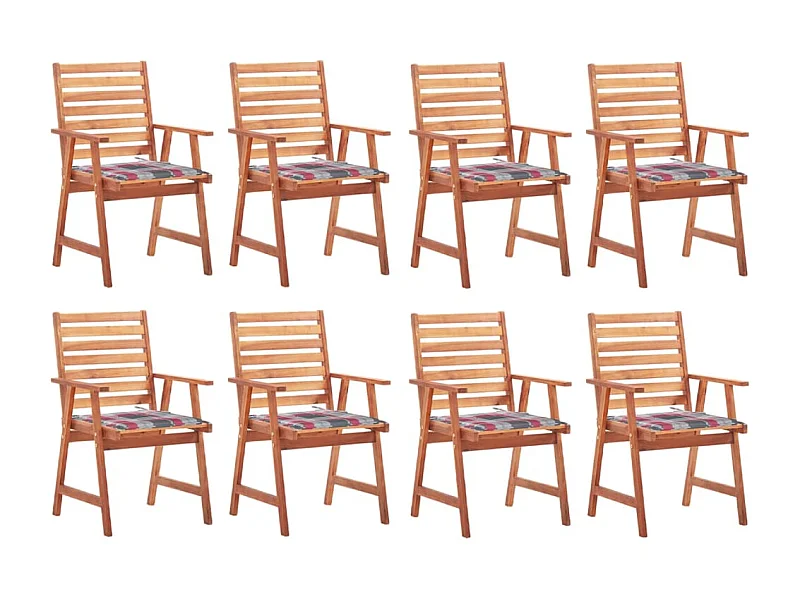 Chaises à dîner d'extérieur 8 pcs avec coussins Acacia massif 25