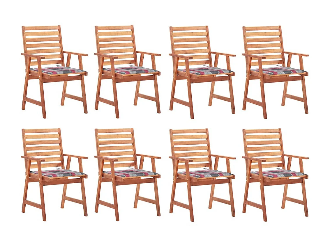 Chaises à dîner d'extérieur 8 pcs avec coussins Acacia massif 25