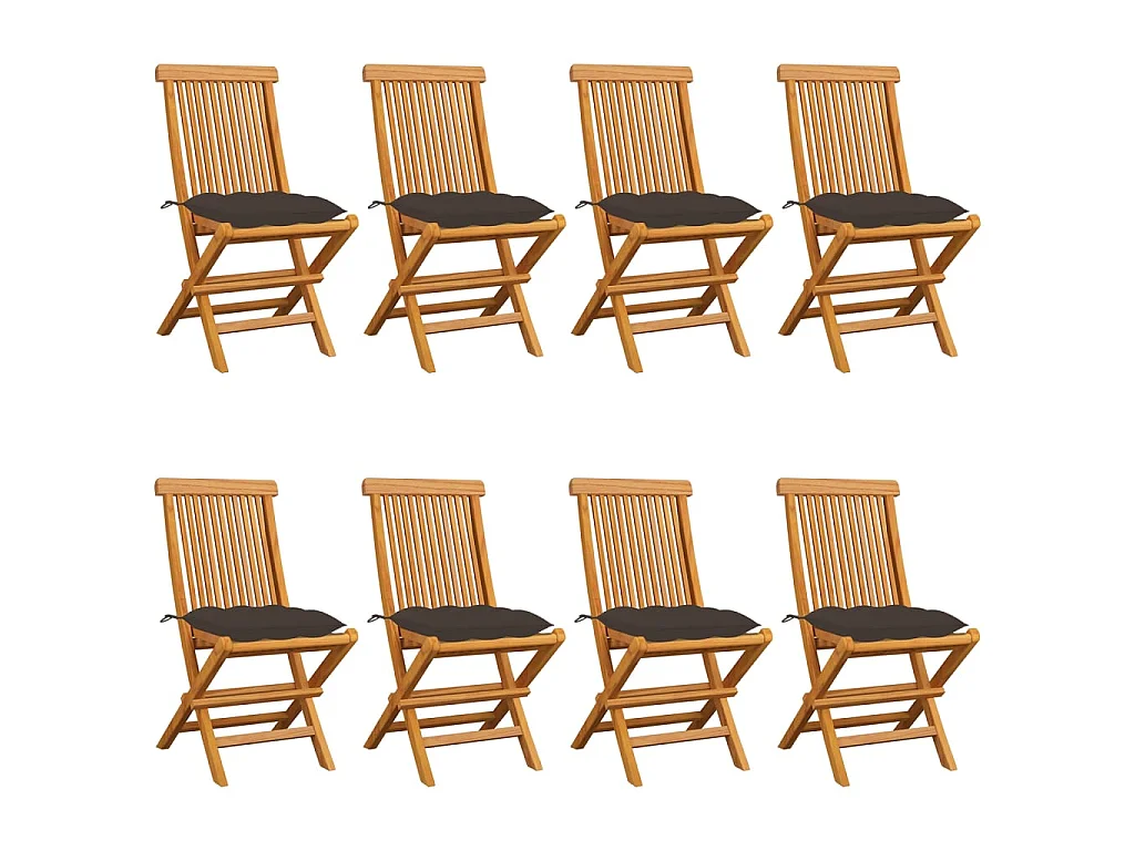 Chaises de jardin avec coussins taupe 8 pcs Bois de teck massif 4