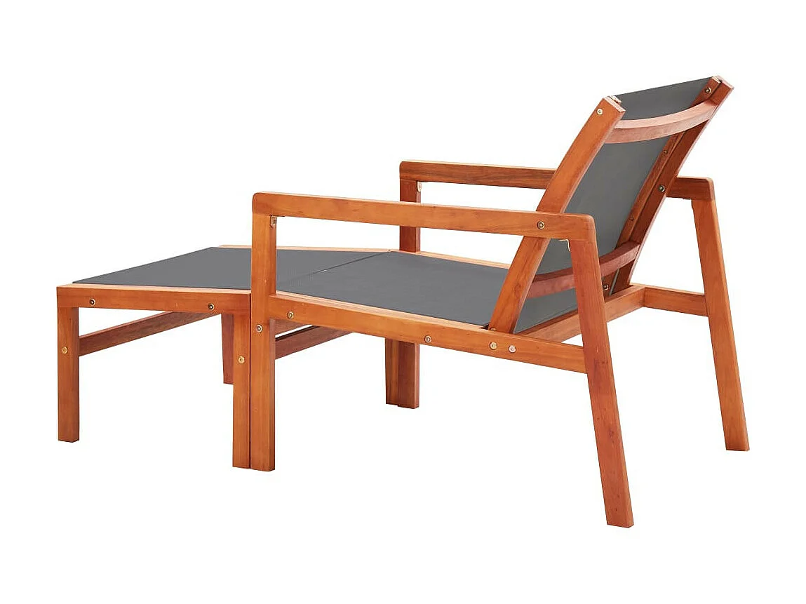 Chaise de jardin et repose-pied Gris Eucalyptus et textilène