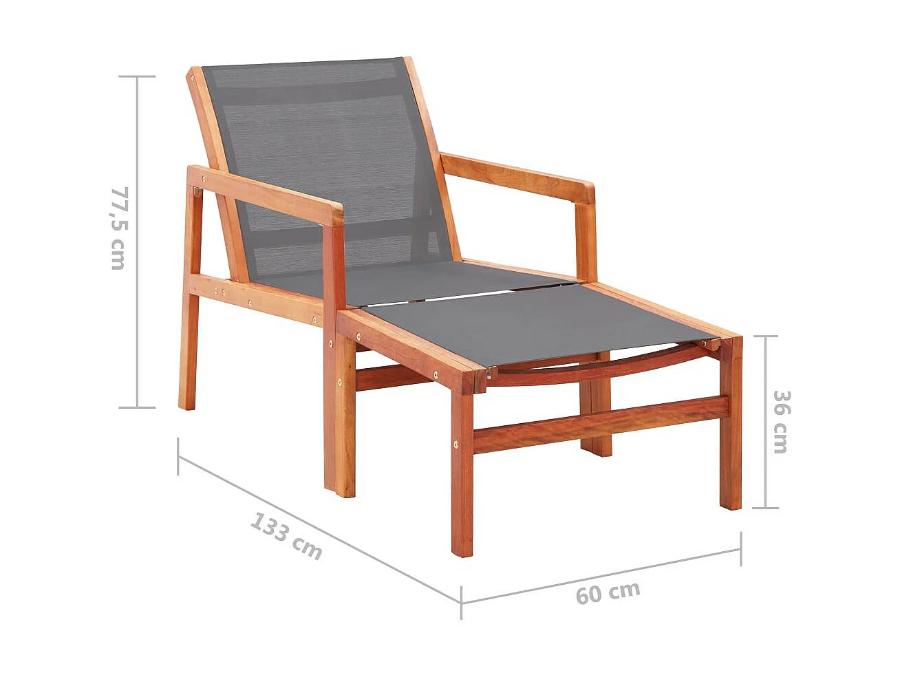 Chaise de jardin et repose-pied Gris Eucalyptus et textilène