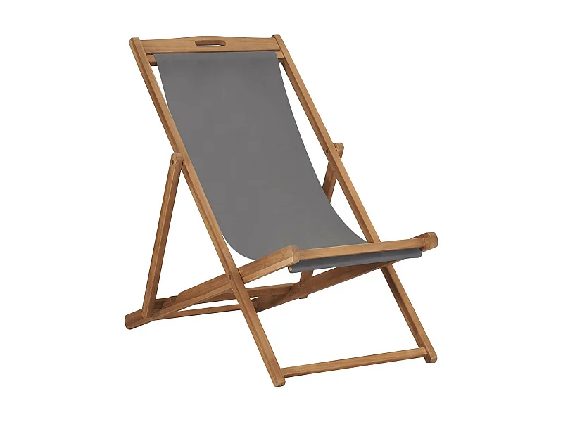 Chaise de plage pliable Bois de teck solide Gris