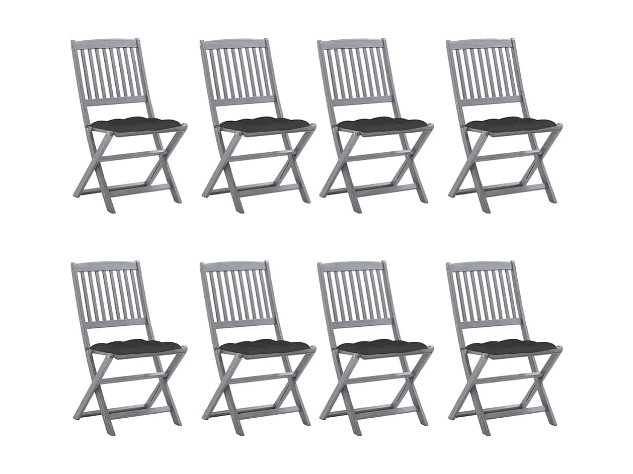 Chaises pliables d'extérieur 8 pcs avec coussins Bois d'acacia 18