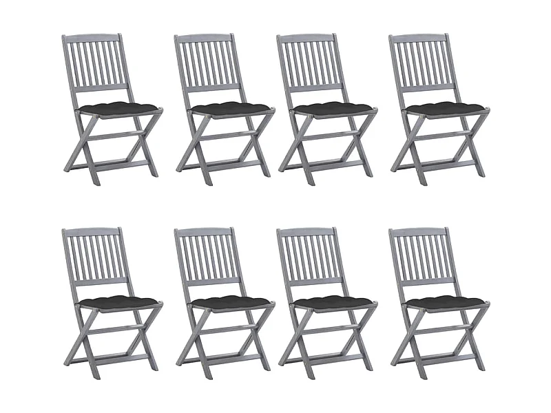 Chaises pliables d'extérieur 8 pcs avec coussins Bois d'acacia 18