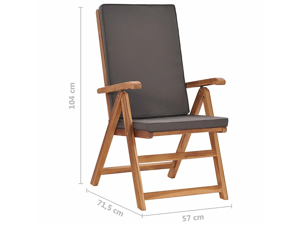 Chaises inclinables 2 pcs avec coussins Teck solide Gris