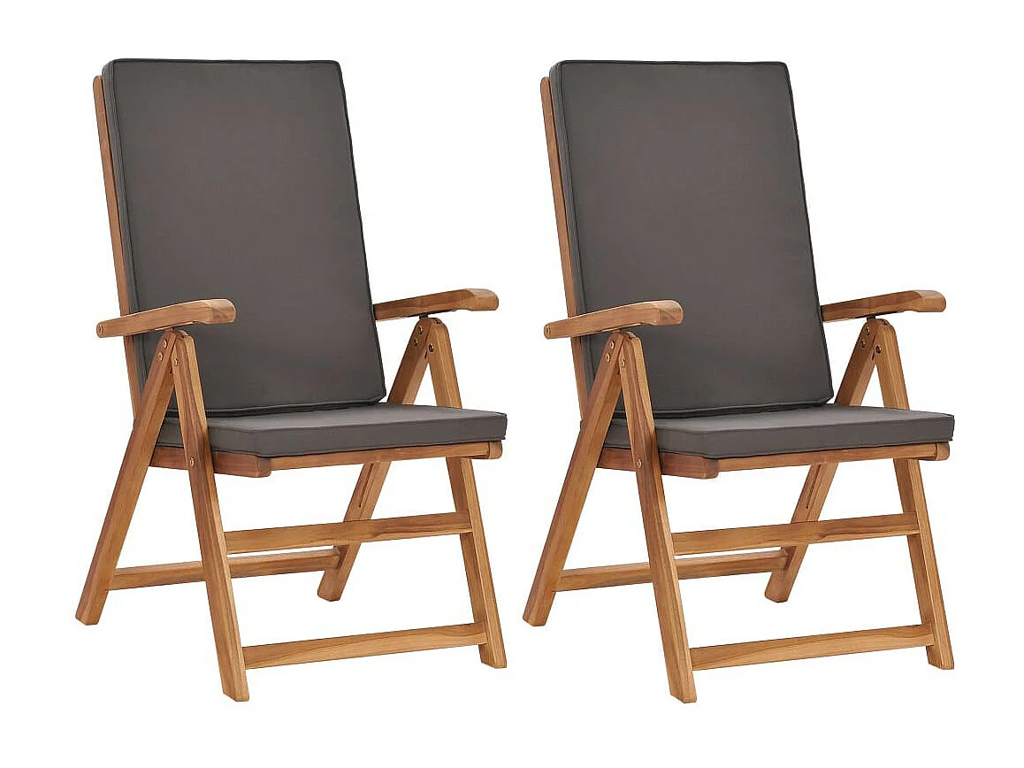 Chaises inclinables 2 pcs avec coussins Teck solide Gris