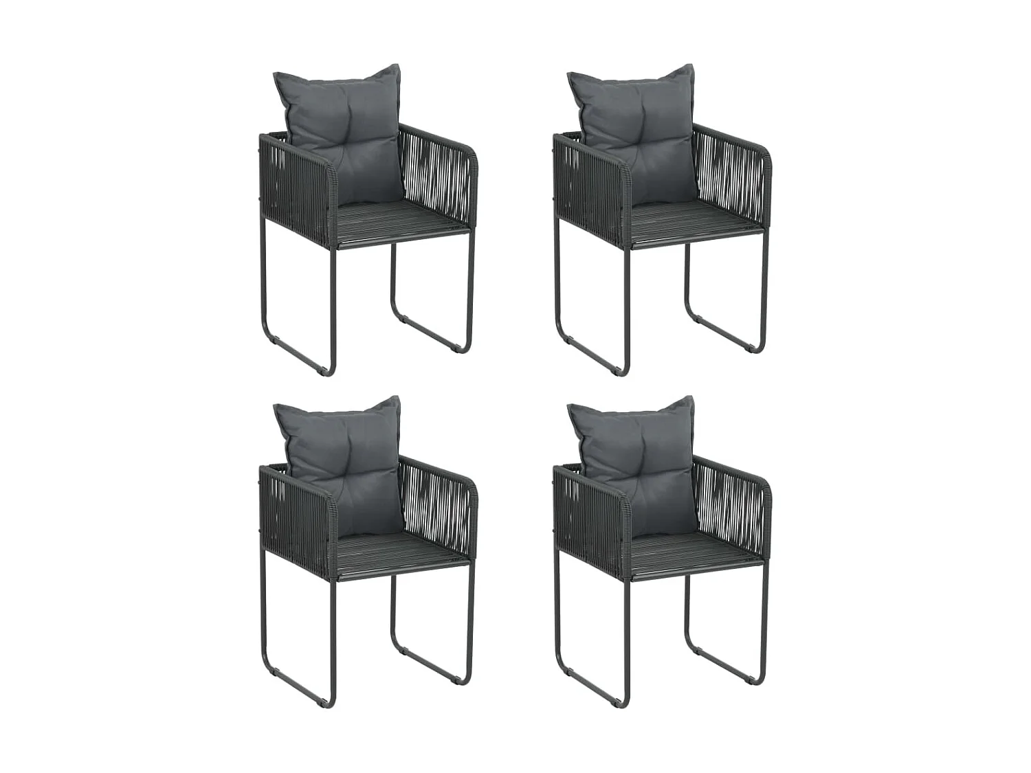 Chaises d'extérieur 4 pcs avec oreillers Résine tressée Noir