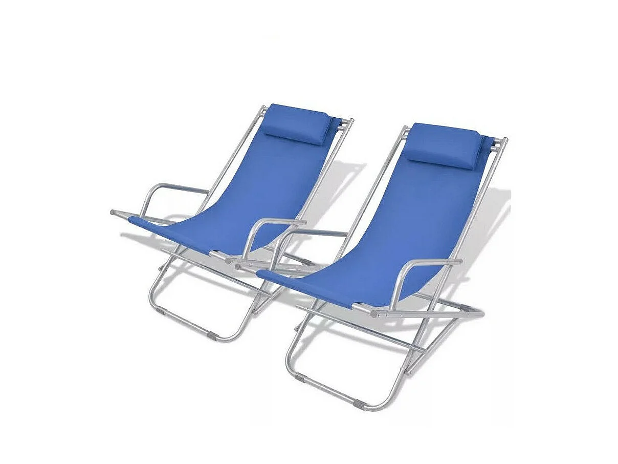 Chaise de jardin pliante PVC bleu et métal Kinga - Lot de 2
