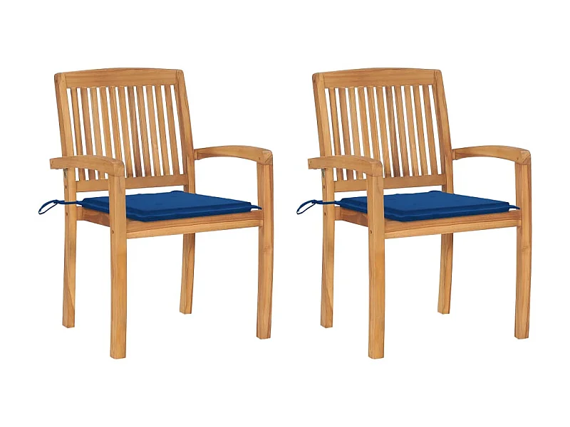 Chaises de jardin 2 pcs avec coussins bleu Bois de teck massif 12