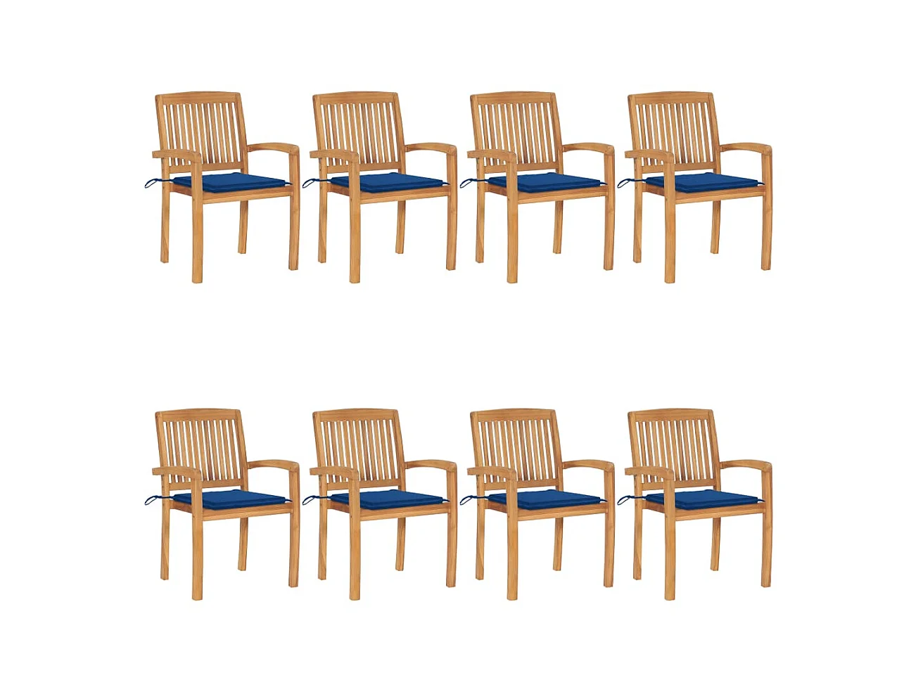 Chaises de jardin empilables avec coussins 8 pcs Teck solide 73