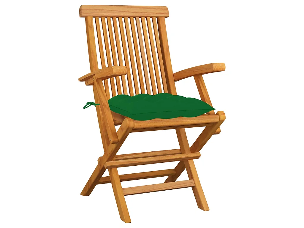 Chaises de jardin avec coussins vert 3 pcs Bois de teck massif