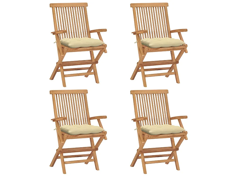 Chaises de jardin avec coussins blanc crème 4 pcs Teck massif 2