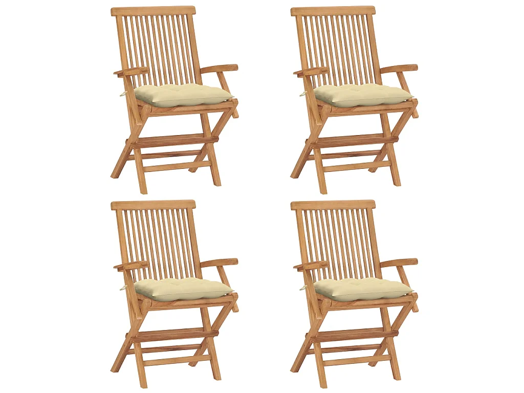 Chaises de jardin avec coussins blanc crème 4 pcs Teck massif 2