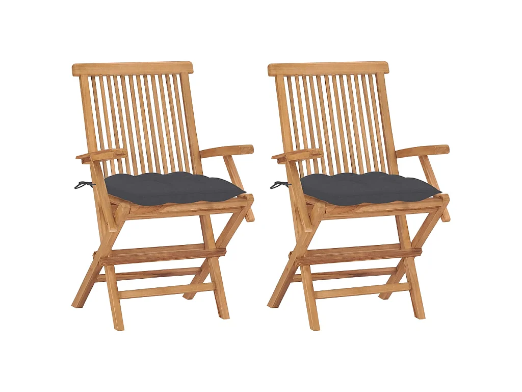 Chaises de jardin avec coussins anthracite 2 pcs Bois de teck 4