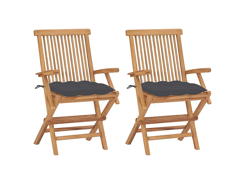 Chaises de jardin avec coussins anthracite 2 pcs Bois de teck 4