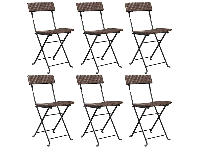 Chaises de bistrot pliantes 6pcs Marron Résine tressée et acier