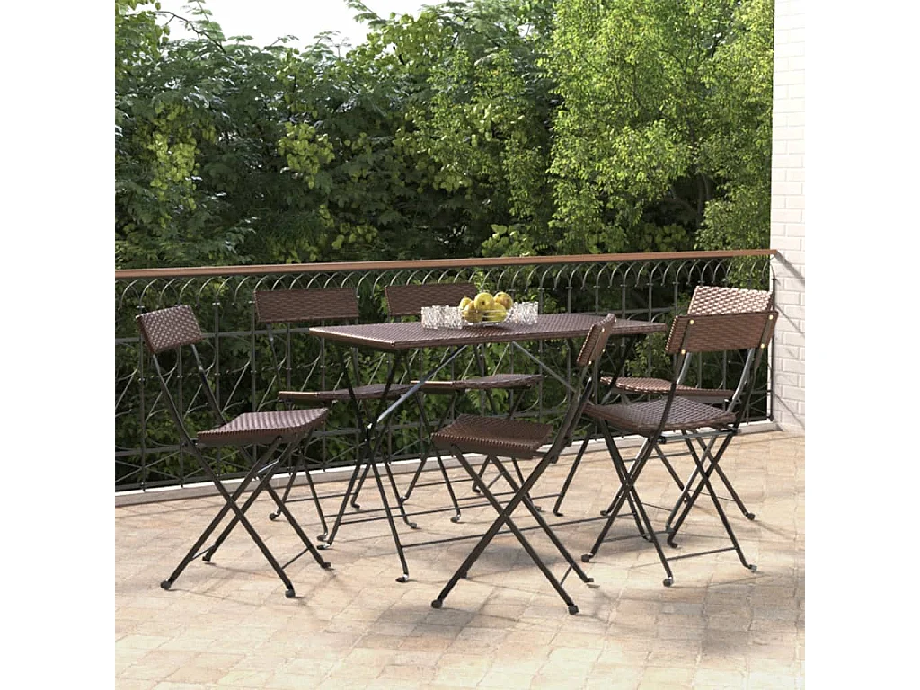 Chaises de bistrot pliantes 6pcs Marron Résine tressée et acier