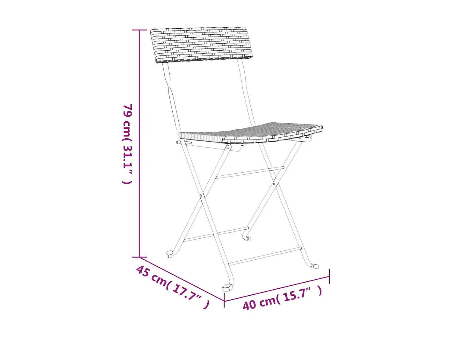 Chaises de bistrot pliantes 6pcs Marron Résine tressée et acier