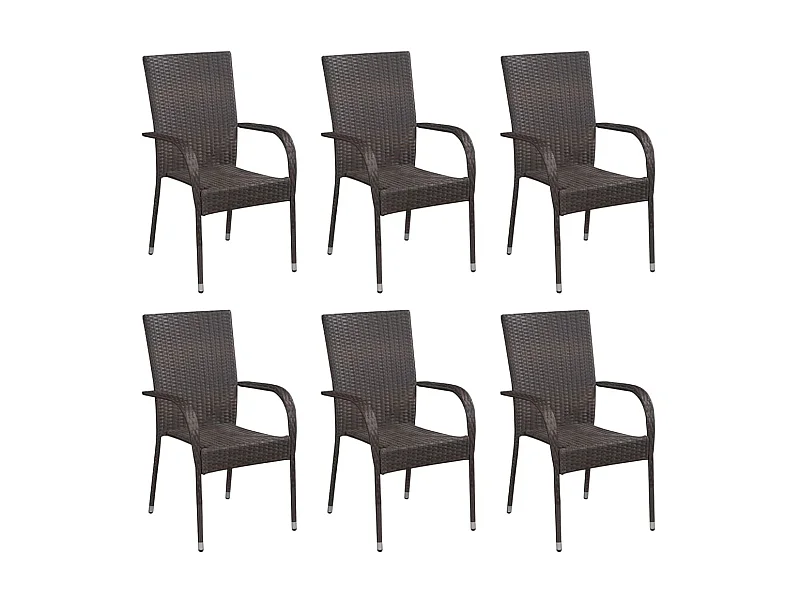 Chaises empilables d'extérieur 6 pcs Résine tressée Marron