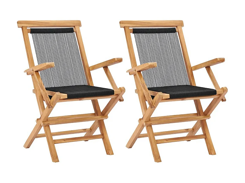 Chaises pliables de jardin 2 pcs Bois de teck solide et corde 2