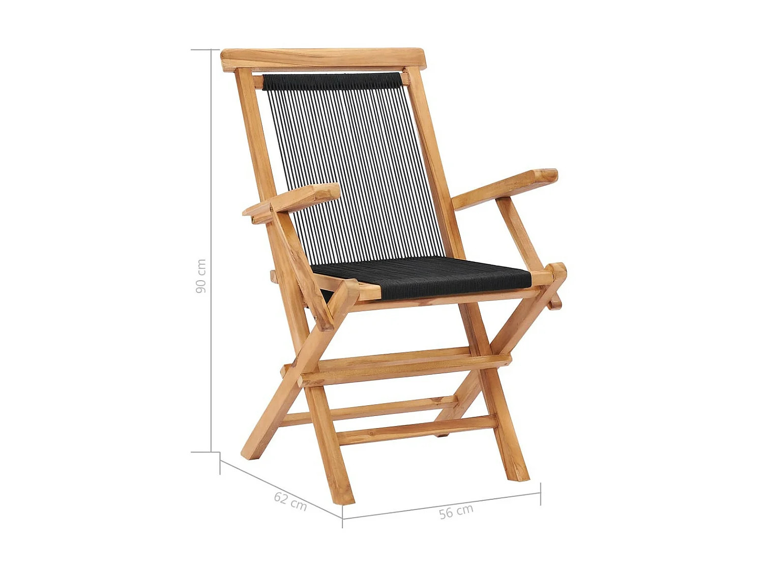 Chaises pliables de jardin 2 pcs Bois de teck solide et corde 2
