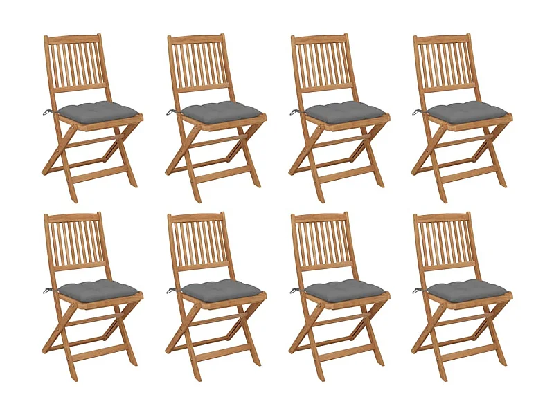 Chaises pliables d'extérieur avec coussins 8 pcs Bois d'acacia 47