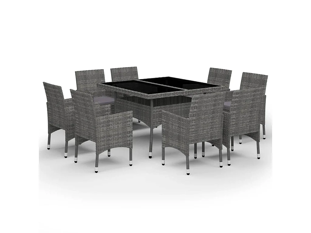 Ensemble à dîner de jardin 9 pcs Résine tressée et verre Gris