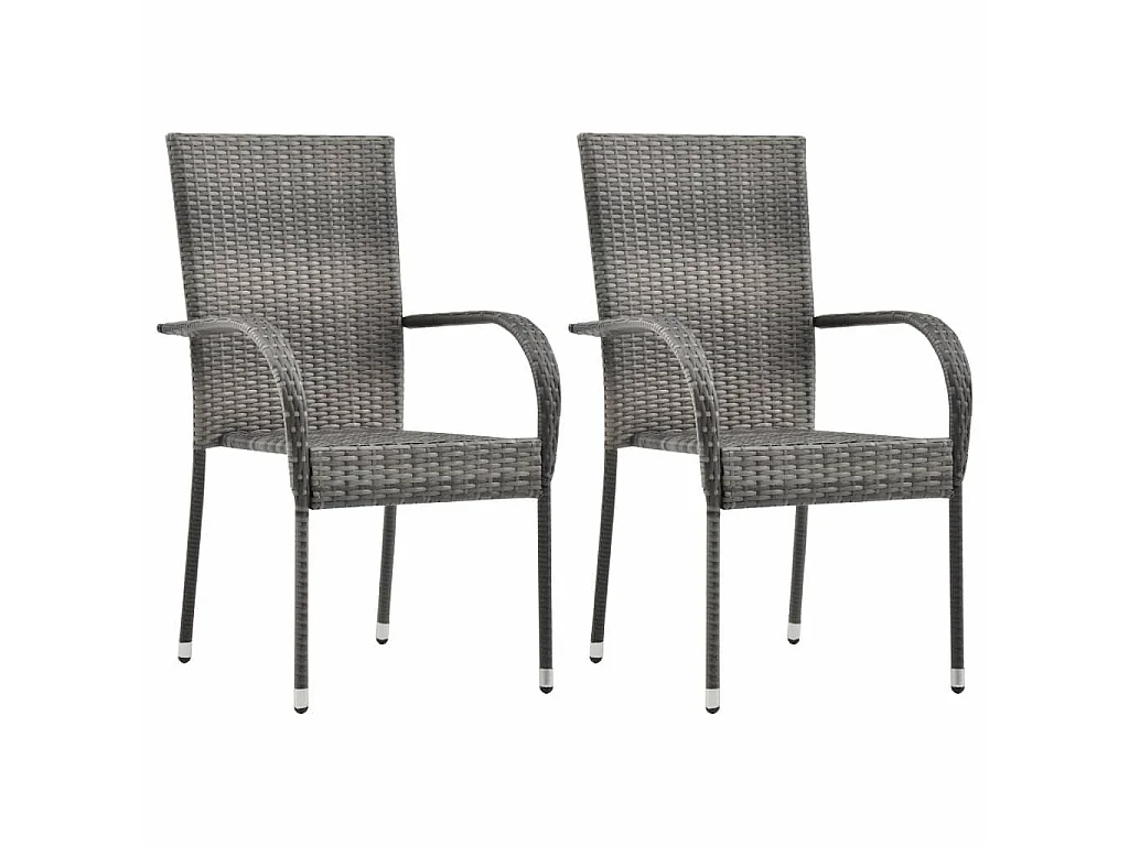 Chaises empilables d'extérieur 2 pcs Gris Résine tressée