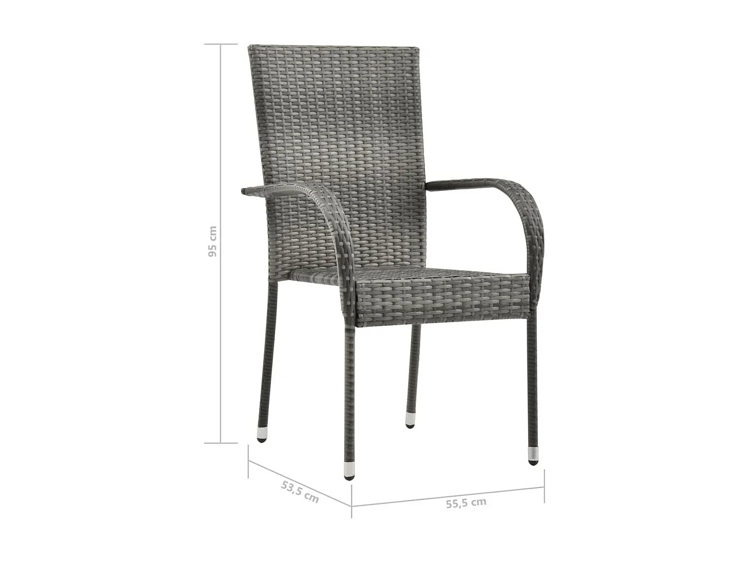 Chaises empilables d'extérieur 2 pcs Gris Résine tressée