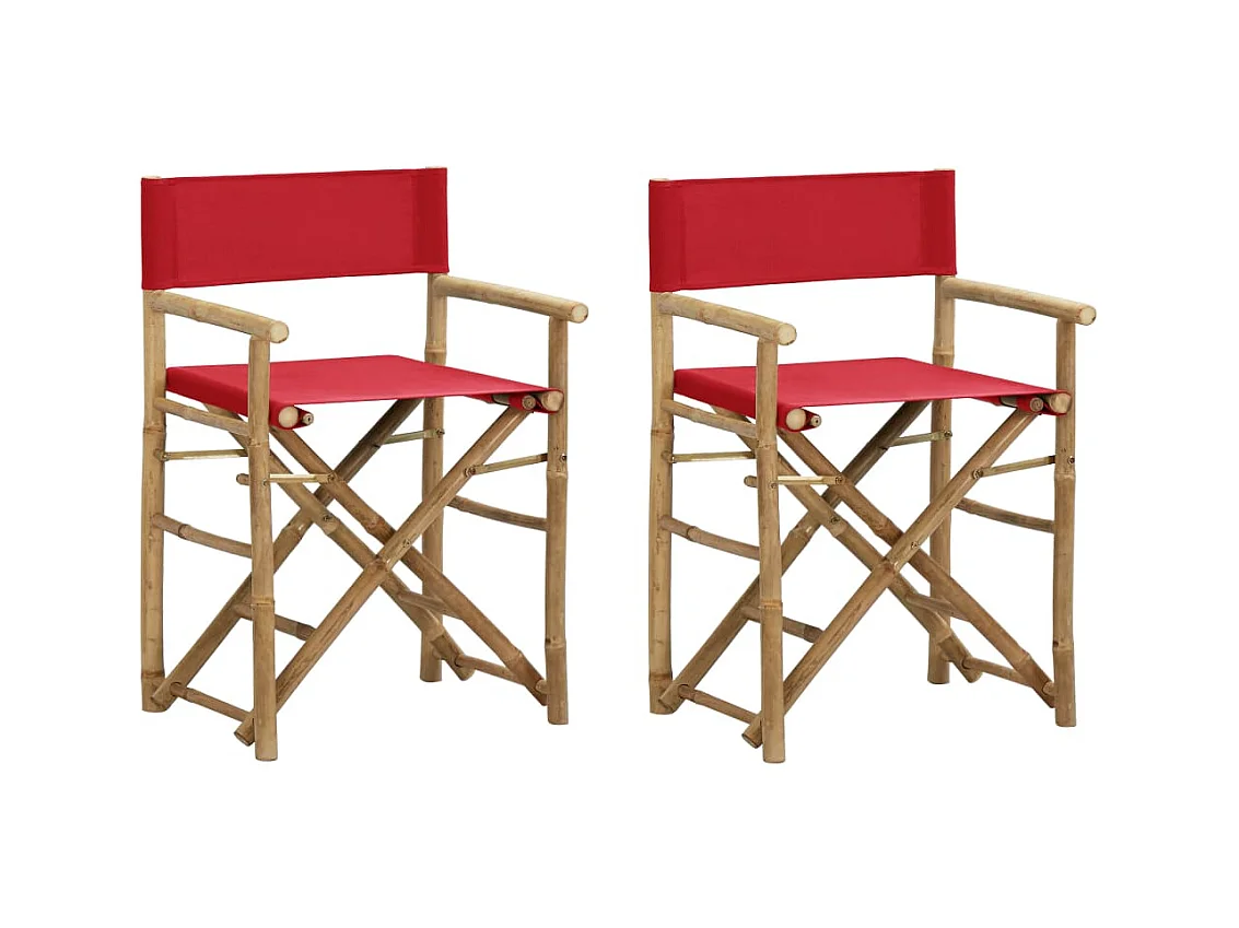 Chaises pliables de directeur 2 pcs Rouge Bambou et tissu