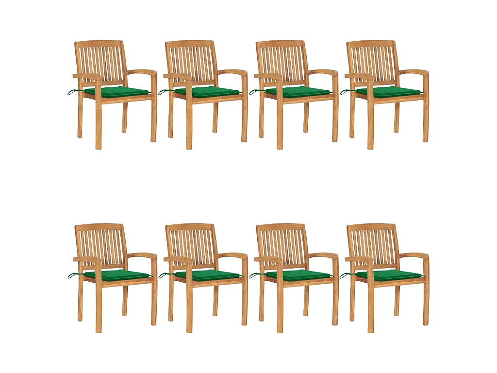 Chaises de jardin empilables avec coussins 8 pcs Teck solide 80