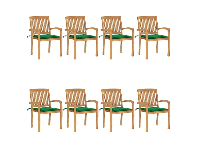 Chaises de jardin empilables avec coussins 8 pcs Teck solide 80