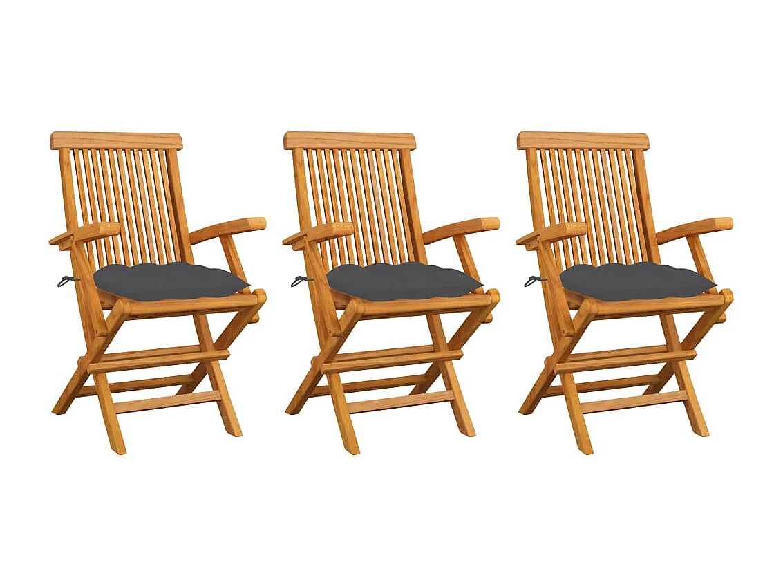 Chaises de jardin avec coussins anthracite 3 pcs Bois de teck 2