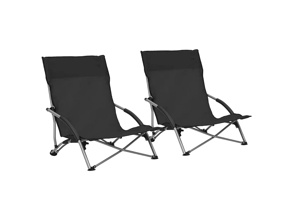 Chaises de plage pliables 2 pcs Noir Tissu 3