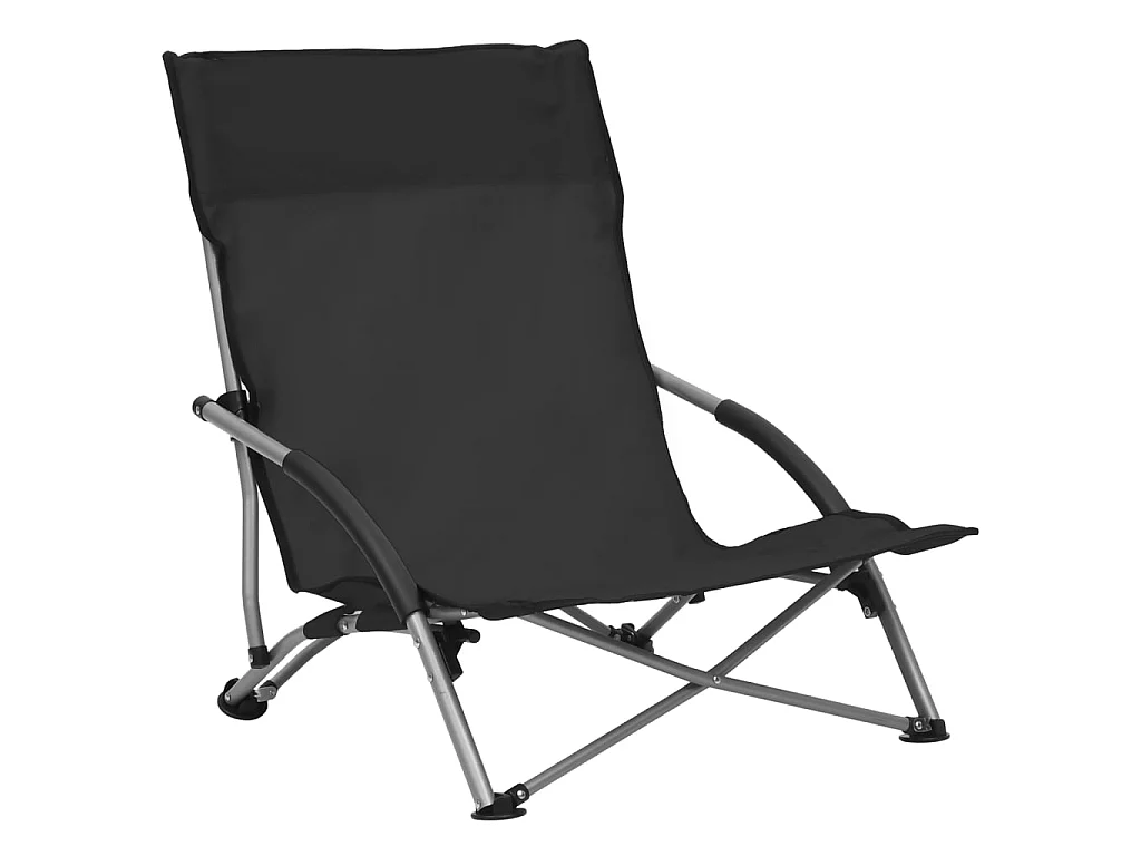 Chaises de plage pliables 2 pcs Noir Tissu 3